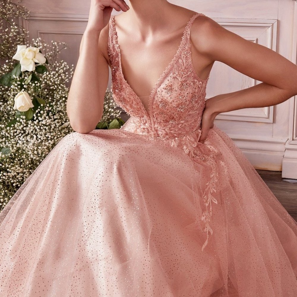 NEW SLEEVELESS A-LINE TULLE DRESS EMBROIDERED WITH LACE & RHINESTONES CD0196